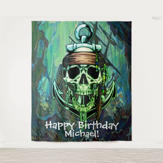 Pirate Skull Birthday Ghost Schiff Hintergrund Wandteppich (Vorderseite)