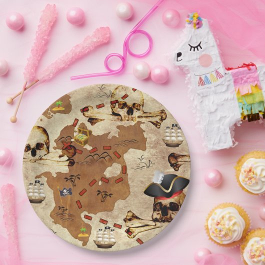 Pirate Skull & Bones Schatzkarte Pappteller (Party)