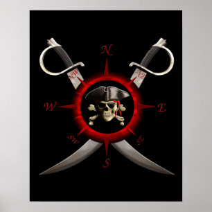 Pirate Skull Compass Rose Poster