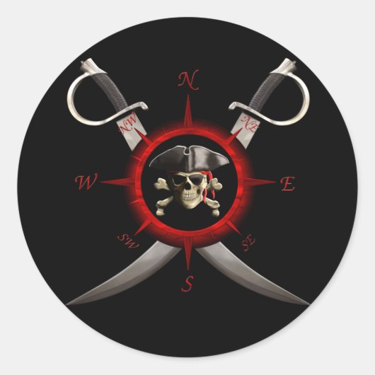 Pirate Skull Compass Rose Runder Aufkleber (Vorderseite)