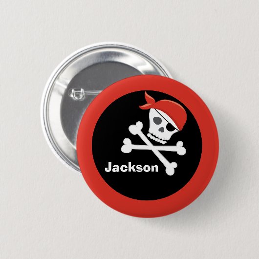 Pirate Skull Crossbones Black Red Monogram Kids Button (Vorne & Hinten)