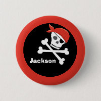 Pirate Skull Crossbones Black Red Monogram Kids