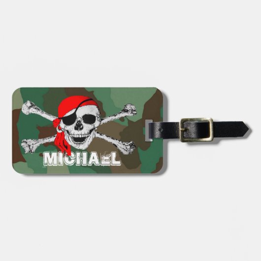 Pirate Skull & Crossbones, Camouflage Gepäckmarken Gepäckanhänger (Vorderseite horizontal)