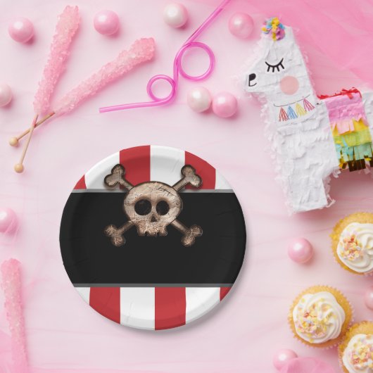 Pirate Skull & Crossbones Red White Birthday Party Pappteller (Party)