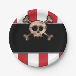 Pirate Skull & Crossbones Red White Birthday Party Pappteller