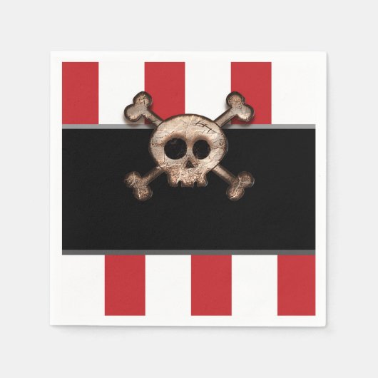 Pirate Skull & Crossbones Red White Birthday Party Serviette (Vorderseite)
