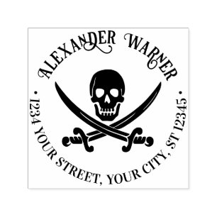 Pirate Skull Crossed Schwerter Name Rücksendeadres Permastempel