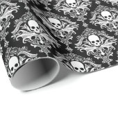 Pirate Skull Damask Wrapping Paper Geschenkpapier (Rolleneckpunkt)