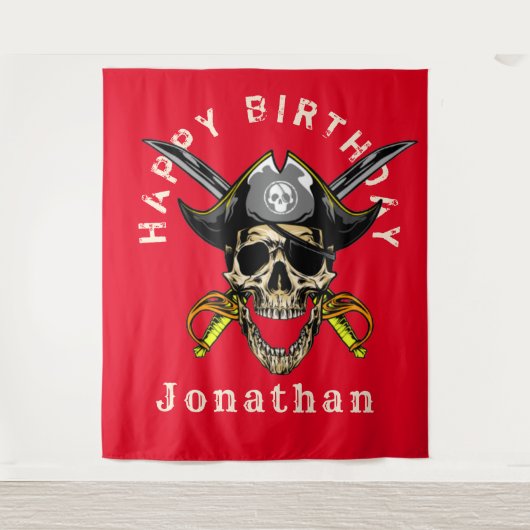Pirate Skull Ghost Happy Birthday Hintergrund Wandteppich (Vorderseite)