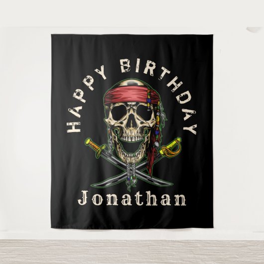 Pirate Skull Ghost Royal Happy Birthday Hintergrun Wandteppich (Vorderseite)