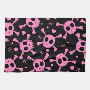 Pirate Skull: Girlish Hearts Pattern Geschirrtuch