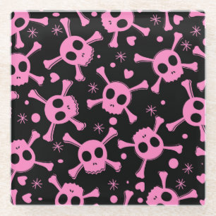 Pirate Skull: Girlish Hearts Pattern Glasuntersetzer