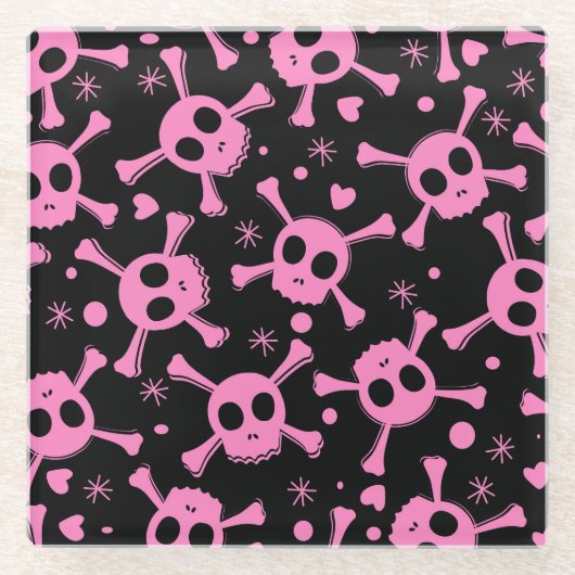 Pirate Skull: Girlish Hearts Pattern Glasuntersetzer (Vorderseite)