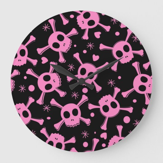Pirate Skull: Girlish Hearts Pattern Große Wanduhr (Vorderseite)