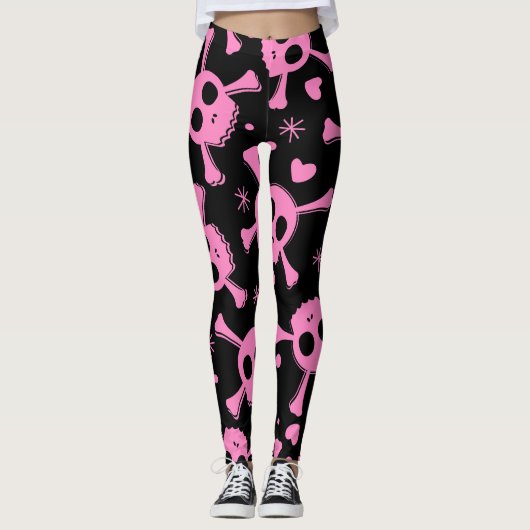 Pirate Skull: Girlish Hearts Pattern Leggings (Vorderseite)