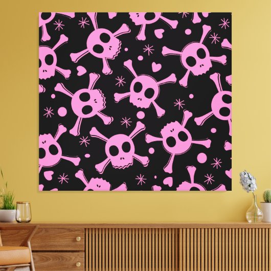Pirate Skull: Girlish Hearts Pattern Leinwanddruck (Insitu (Wohnzimmer))