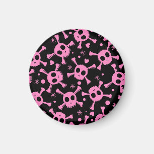 Pirate Skull: Girlish Hearts Pattern Magnet