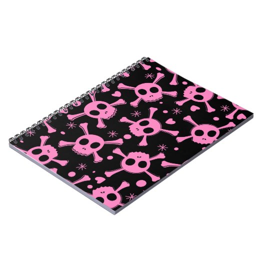 Pirate Skull: Girlish Hearts Pattern Notizblock (Linke Seite)