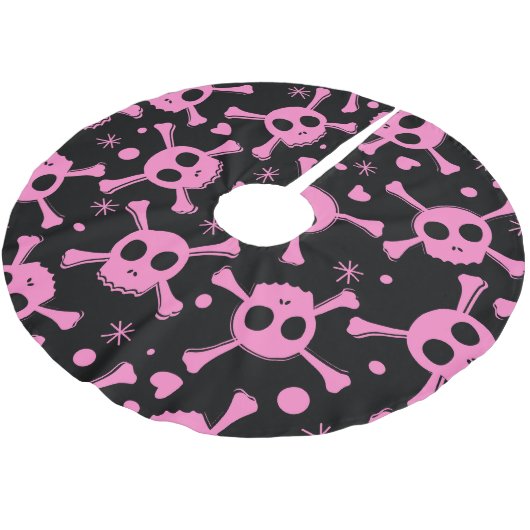 Pirate Skull: Girlish Hearts Pattern Polyester Weihnachtsbaumdecke (Schrägansicht)