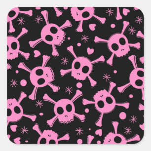 Pirate Skull: Girlish Hearts Pattern Quadratischer Aufkleber