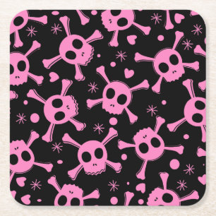Pirate Skull: Girlish Hearts Pattern Rechteckiger Pappuntersetzer