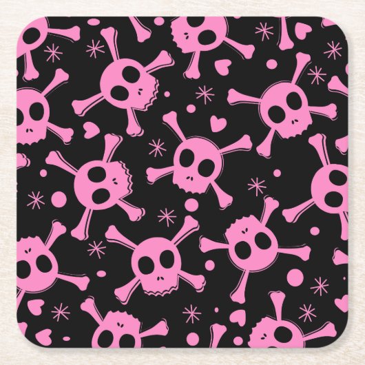 Pirate Skull: Girlish Hearts Pattern Rechteckiger Pappuntersetzer (Vorderseite)
