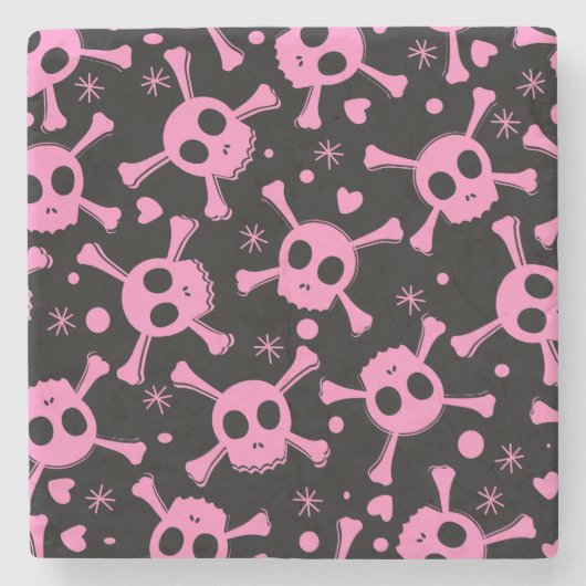 Pirate Skull: Girlish Hearts Pattern Steinuntersetzer (Vorderseite)