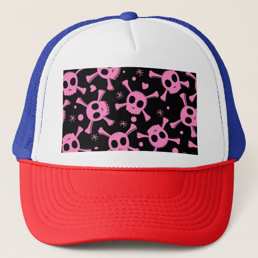 Pirate Skull: Girlish Hearts Pattern Truckerkappe (Vorderseite)