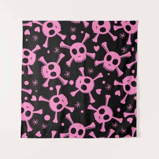 Pirate Skull: Girlish Hearts Pattern Wandteppich (Vorderseite (Horizontal))