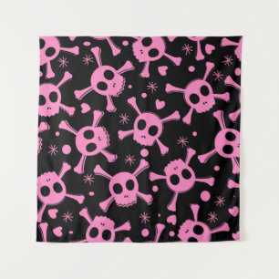 Pirate Skull: Girlish Hearts Pattern Wandteppich