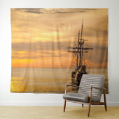 Pirate Skull Golden Ship Tapestry Wandteppich (Beispiel (Horizontal))
