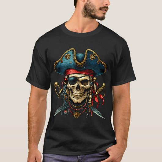 Pirate Skull Halloween Kostüme Männer Frauen Jungs T-Shirt (Vorderseite)