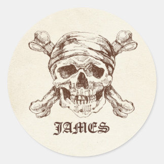 Pirate Skull in Cross Bones Individuelle Name Stic Runder Aufkleber