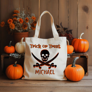 Pirate Skull Individuelle Name Trick oder Treat Ba Tragetasche