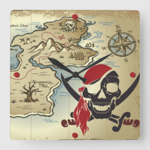Pirate Skull Island Location Wall Clock Quadratische Wanduhr