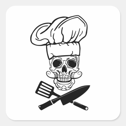 Pirate Skull Koch Hat Cook Quadratischer Aufkleber (Vorderseite)