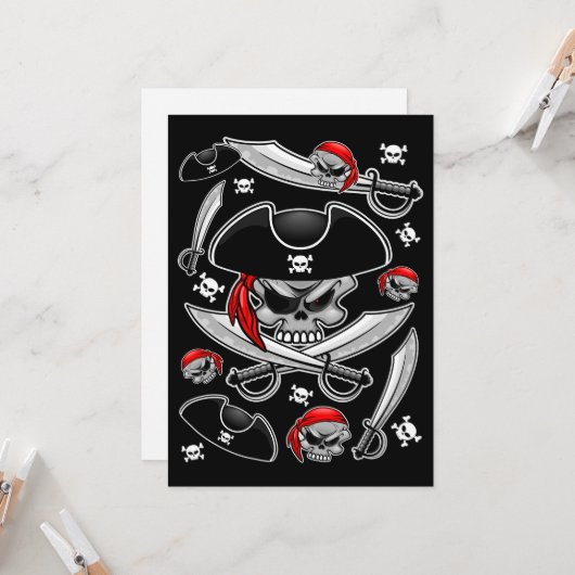 Pirate Skull mit Crossed Sabers Einladung (Vorderseite/Rückseite Beispiel)