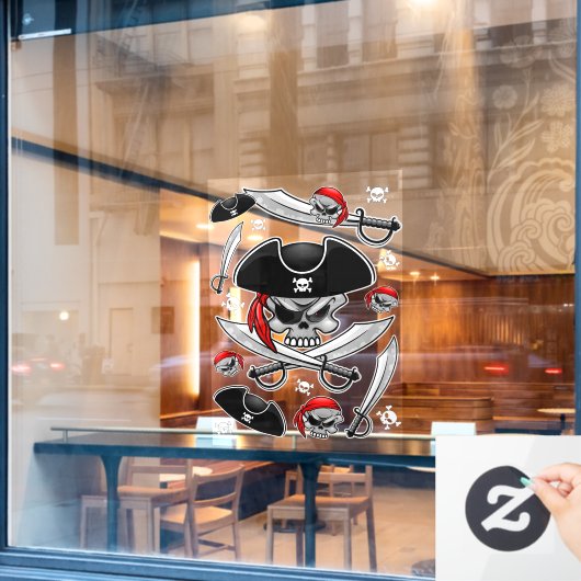 Pirate Skull mit Crossed Sabers Fensteraufkleber (Café-Fenster)