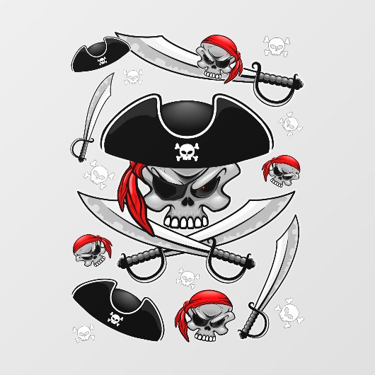 Pirate Skull mit Crossed Sabers Fensteraufkleber (Blatt)
