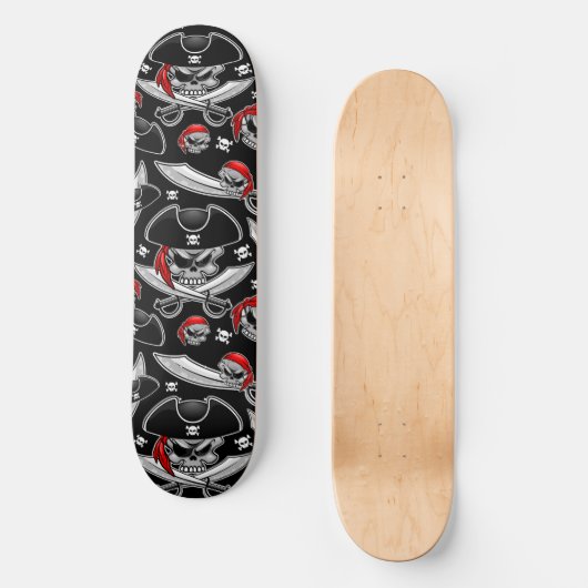 Pirate Skull mit Crossed Sabers Skateboard (Vorderseite)