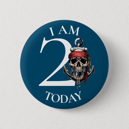 Pirate Skull Nautical Anchor BIRTHDAY NUMMER 2 Button (Vorderseite)