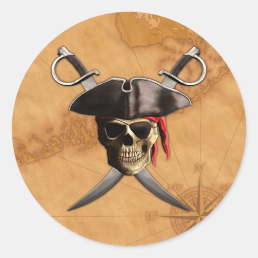 Pirate Skull Schwerter und Karte Runder Aufkleber (Vorderseite)