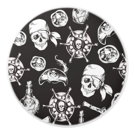 Pirate Skull Ship Wheel Keramikknauf (Vorderseite)