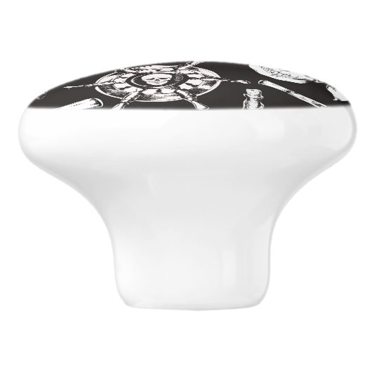 Pirate Skull Ship Wheel Keramikknauf (Seitenansicht)