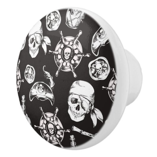Pirate Skull Ship Wheel Keramikknauf (Rechts)