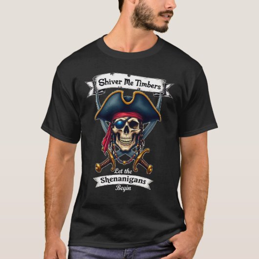 Pirate Skull Shiver Me Timbers Halloween T-Shirt (Vorderseite)