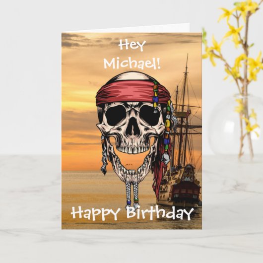 Pirate Skull Sunset Ship Card Karte (Gelbe Blume)
