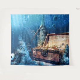 Pirate Skull Treasure Gold Tapestry Wandteppich