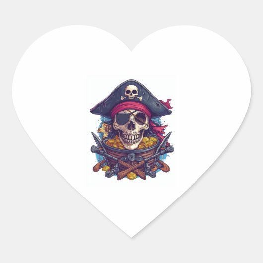 Pirate Skull Treasure Herz-Aufkleber (Vorderseite)