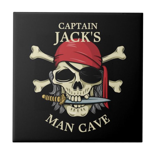 Pirate Skull und Crossbones Man Cave Fliese (Vorderseite)